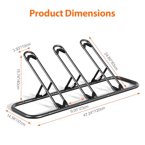 Image of Mr IRONSTONE Bike Rack, Floor Storage Stand for Garage, Indoor /Outdoor Parking Holder, Fits Mountain, Road & Kids Cycles (Black, 3-Slot)