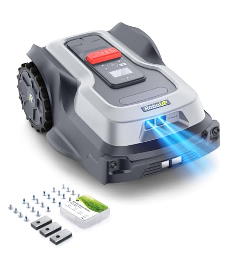 RoboUP T1200Pro Robot cortacésped sin cables, RTK+Vision Ride-on Edge Mapping Mowing para yardas de 0.35 acres, prevención de obstáculos IA, gestión multizona, mango robótico automático de cortacésped