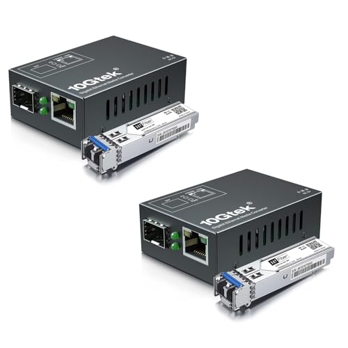 Image of A Pair of Mini Size Gigabit Fiber to Ethernet Media Converter,Single Mode Dual LC to RJ45, 10 /100 /1000Base-Tx to 1000Base-LX, with 1310nm SFP Module, 20km Range