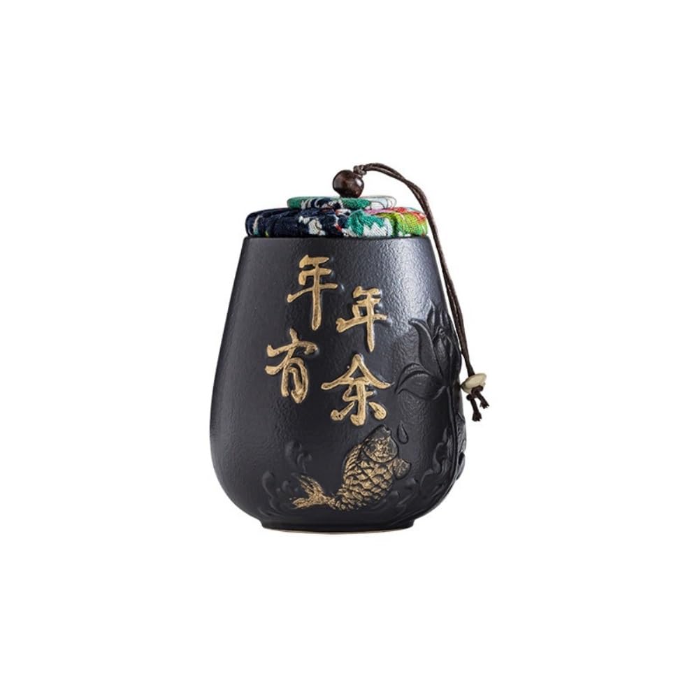 Juego De Té Latas de cerámica for almacenar té Latas Selladas Latas de té pequeñas Latas Selladas for el hogar Latas de té pequeñas de cerámica Negra for Escritorio Tarro para Guardar Té(A)