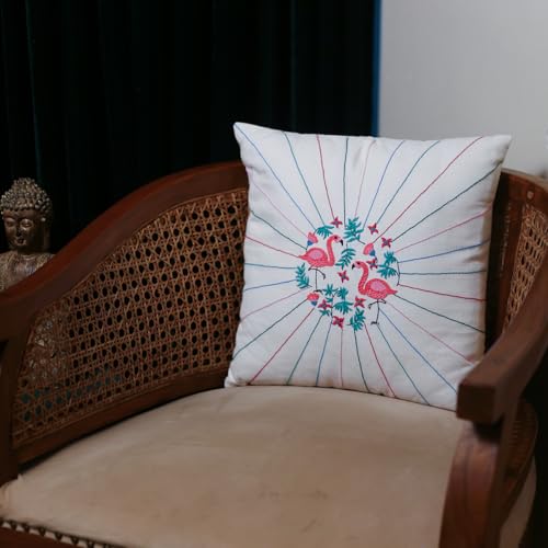 Image of Embroiderymaterial DIY Embroidery Cushion Cover Embroidery Kit for Beginners with Pink Flamingo Design Cross Stitch Decorative Pillow Covers, Hand Embroidery Craft Kit for Home Decor (2PC, 16x16)