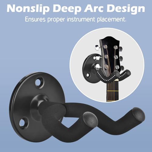 DOMMI Guitar Wall Mount 3 Pack, Guitar Hanger with Rotatable Soft Guitar Holder for All Size Guitars, Solid Metal U-Shaped Guitar Wall Hanger for Acoustic Electric Guitar, Bass, Guitar Hooks for Wall - Thumbnail 5