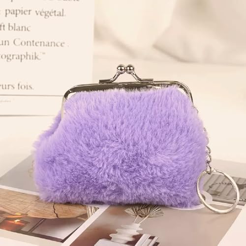 Purple Furry Coin Purse- Mini Clasp Pouch Key Bags Money Bag/Wallet, Downy Bag Gifts for Girls Kids Purses Wallets Party Favors(Purple)2