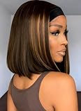 Enivuoso Short Bob Mixed Brown Headband Wigs for Black Women Headband Loose Wavy Synthetic Wig Wear and Go Glueless half Wig with Headbands Attached 4H30