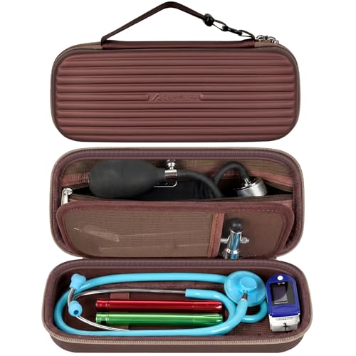 Image of Stethoscope Case for 3M Littmann Classic III and BP Cuff-Brown | Also Fits Paramed, for FriCARE and for Scienlodic; Layered Pockets Organize Medical Tools, Case Only