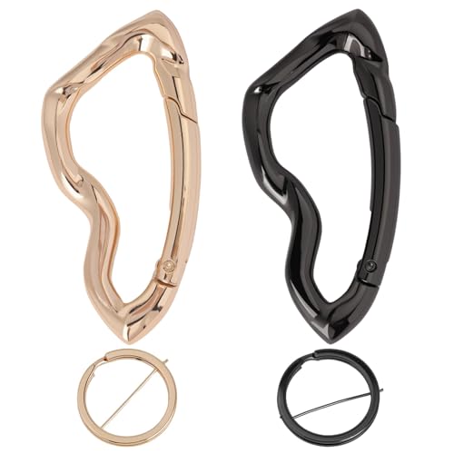 2 Piezas Mosquetón Llavero Y2K Irregular, Mini Clip con Cierre, Llavero Moderno de Aleación de Zinc para Bolsos, Mochilas, Coche, Negro y Dorado