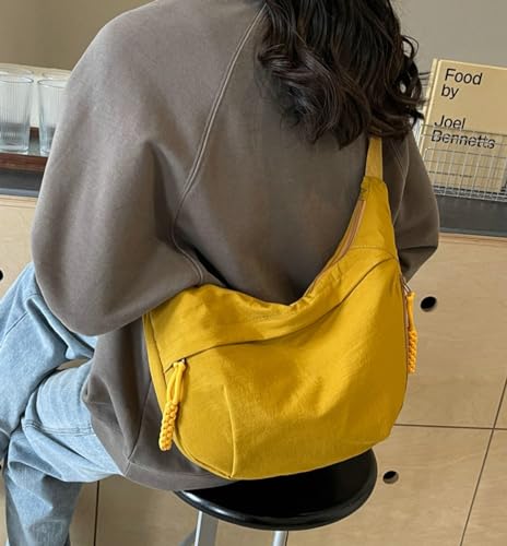 Image of Hobo Bag for Women Men Crescent Shoulder Bag Retro Nylon Canvas Crossbody Bag Slouchy Corduroy Dumpling Bag Purse | Retro