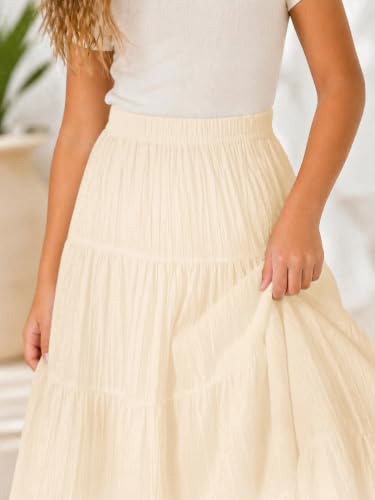 Image of Girls Tiered Maxi Skirt Boho Flowy Peasant Long Skirt for Kid 7-14