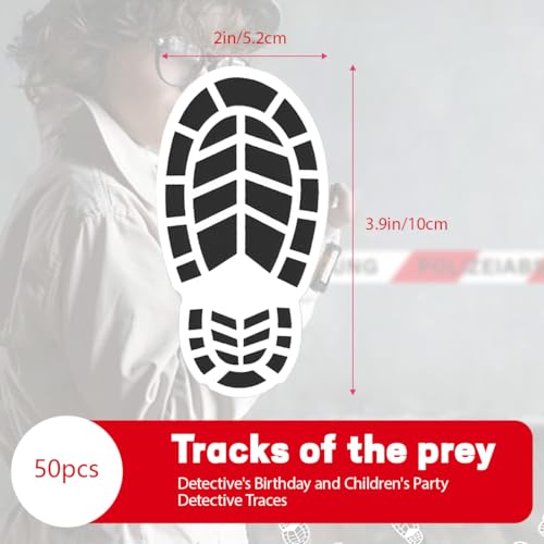 DIFLAX 50 Stück Fußabdruck Sticker Schwarz, Detektivspiel Kinderparty Dekoration, Wasserdicht Leicht zu Entfernen Bodenfußabdrücke für Krimidinner