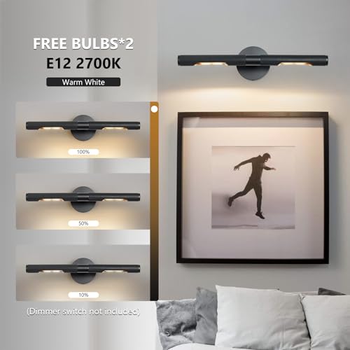 Image of 19 inch L Picture Light Dimmable Vanity Bathroom Light Rotatable 360 Wall Sconce Lights for Pictures Art Gallery Painting Frame,Include Bulbs,Black 19 inch L x 1.38 inch D
