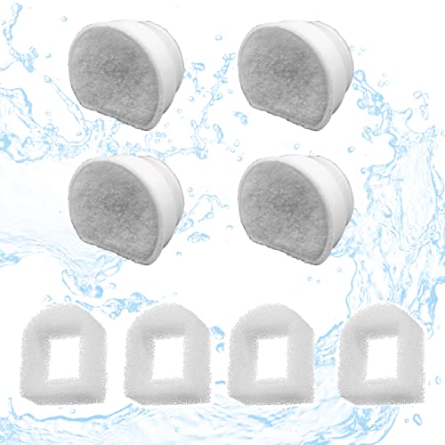 8 Pack Pet Fountain Filter Replacement 4 Carbon Filters and 4 Foam Pre-Filter Replacement Compatible with Multiple Pet Water Dispensers Water Bowl