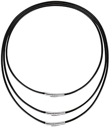 AIM Cloudbed 3PCS Leather Cord Necklace 3mm Artificial Leather Necklace Braid 316 Stainless Steel Clasp Wax Leather Chain for Men and Women (Black)