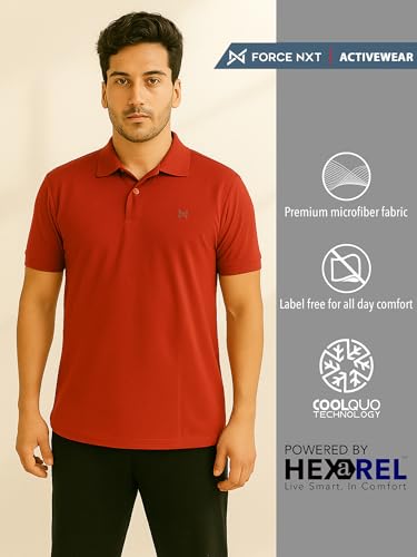 Image of Force NXT Men's Premium Microfiber Fabric Solid T-Shirt | Polo Neck Half-Sleeves T-Shirt for Men | Label Free with Anti-Static for Daily Uses