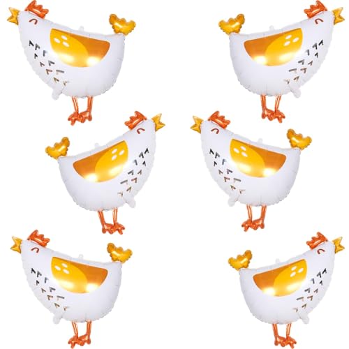 6PCS Chicken Balloons,White Walking Farm Hen Animals Balloons For Birthday Baby Shower Party Decorations