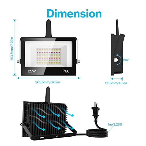 Olafus Wifi Flood Light 250W Equivalent, Smart Uplight Work With Alexa, Led Rgbcw Lights Outdoor, 25W Ip66 Waterproof Color Changing Light For Room Stage Bedroom Party Yard Festival Activity 2 Pack #TOP7