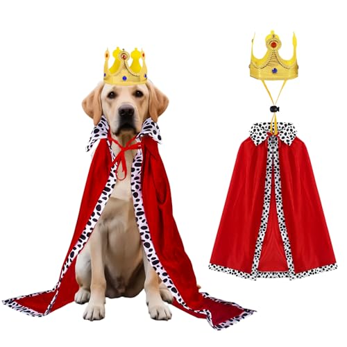 Halloween Dog Costume Royal King Prince Cape Costumes for Large Dogs Cloak and Golden Crown Set Pet Party Supplies Holiday Accessories