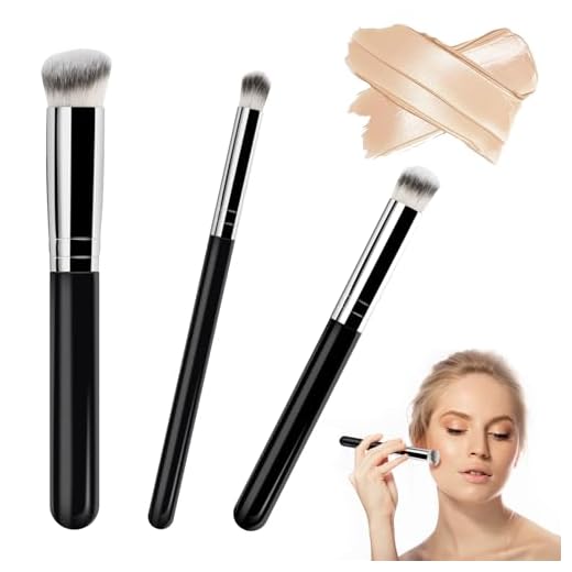 3Pcs Pinceau Fond De Teint Fluide, Pinceau Fond de Teint et Pinceau Anticernes, Pinceaux Maquillages Pour Le Teint, Pinceau Anti Cerne, Pinceau de Maquillage Professionnel pour Maquillage du Visage