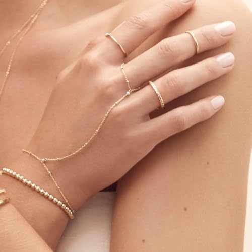 Image of Long tiantian Hand Chain Bracelet Gold Link Finger Ring Slave Bracelet