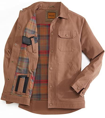 Venado Concealed Carry Shirt Jacket For Men - Heavy Duty Canvas - Conceal Carry Pockets (Brown, Large) #TOP1