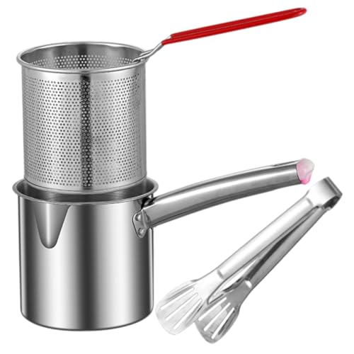 OUNONA 1 Set Stainless Steel Deep Fryer Pot Compact Household Frying Pan with Ergonomic Handle for Frying Boiling and Stewing Scalding Design for Safe Cooking