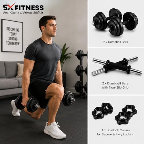 Image of Home Gym Combo, Home Gym Set, Gym Equipment Set, PVC (8-24Kg),Fitness Set, with 3ft Curl Rod + Pair of Dumbbell Rods, Home Gym Kit with Accessories (12)