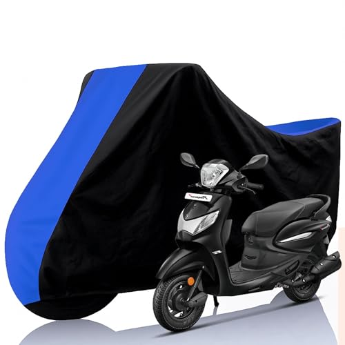 Image of All Weather Protection Two Wheeler Cover for Hero Honda Pleasure, Scooter & Scooty | Anti Dust, 100% Water Resistance, Heat Resistant, UV Proof - Triple Stitched | (Black Top Royal Blue)