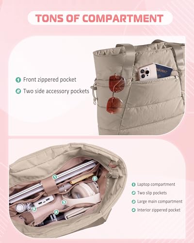 Image of Smasrob Puffer Tote Bag for Women, Lightweight Tote with Laptop Sleeve