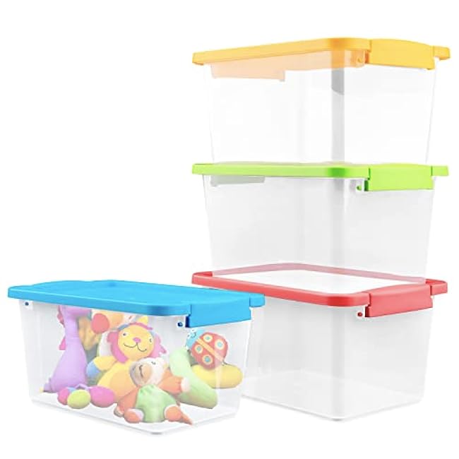 Storage Bins,4 Pack Small Stackable Plastic Cubby Containers with Lids Storage Cubbies Plastic Storage Containers for Classroom Book Bin Toy Organizers for Classroom Book Bin Organizers (Mixed Color)