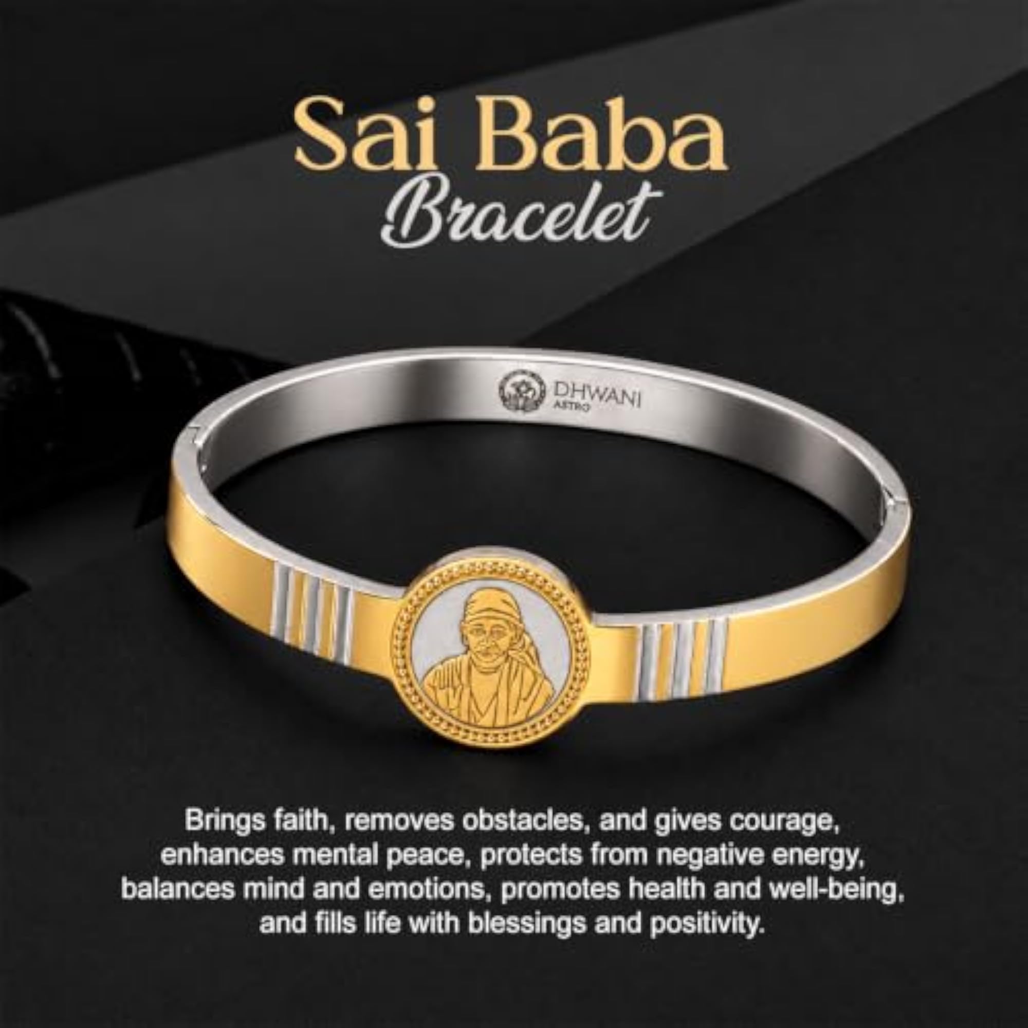 Gold Plated Sai Baba Kada Cuff Bracelet for Men