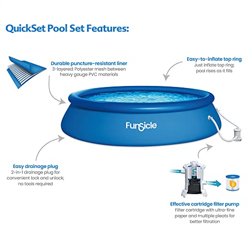 Funsicle 15Ft X 36In Quickset Round Inflatable Ring Top Above Ground Round Swimming Pool With Pump And Type D Cartridge Filter #TOP3