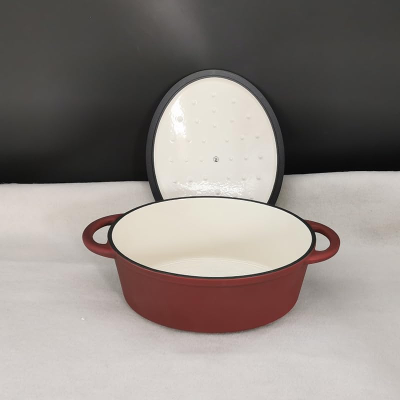 Tegame Terracotta Pentola ovale for stufato di pesce in ghisa rossa glassata, casseruola for zuppa, da 5 a 6 persone, 4,1 l, 27x21, cm