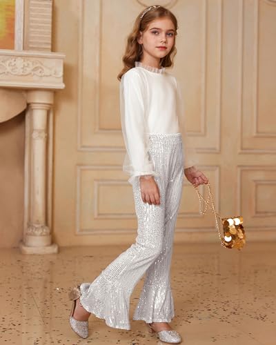 Image of GRACE KARIN Girls Sequin Pants Sparke Trouser Glitter Dance Bell Bottoms 5-14