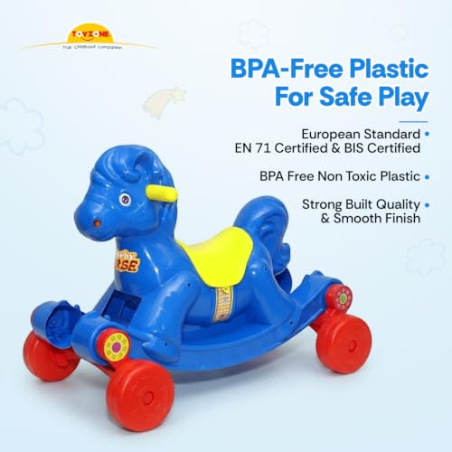 Image of Toyzone Derby Horse (Blue) | Baby Horse Rider | Horsey Rocker | Ride-on Toy for Kids | Indoor & Outdoor Rocker | Push Car | for Kids 2-6 Years