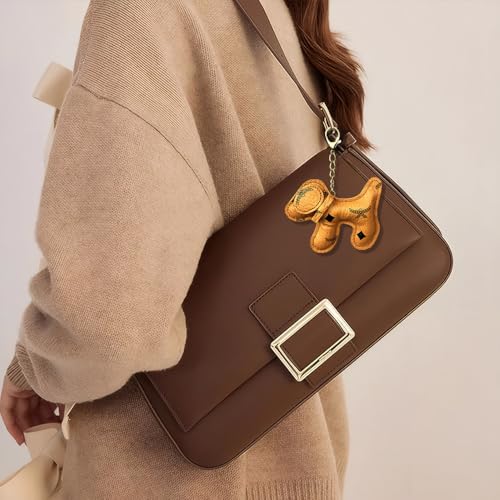 TOEECY Schlüsselanhänger Dackel Süße Welpe Hundetasche Anhänger Süße Welpe Bag Charm aus PU-Leder Dackel Deko Leder Glücksbringer Dackel Keychain für Handtasche und Schlüssel (Braun A)