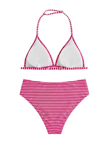 Image of RoseSeek Girl's Tie Dye Smocked 2 Piece Swimwear Sets Backless Halter Bikini Cute Brief Bathing Suit