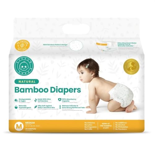 Little Toes Patented Natural Disposable Viscose Diapers ǀ Day and Overnight Diapers ǀ Sustainable ǀ Size 2-3 Medium | 36 Pack