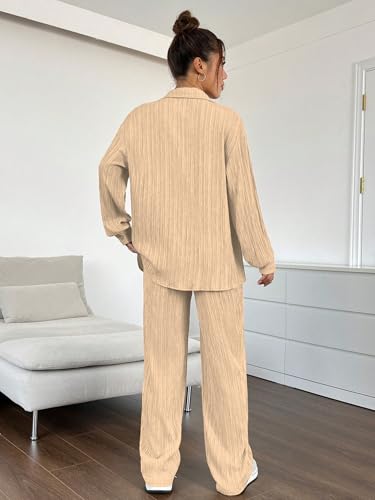 Image of Shasmi Women's 3-Piece Co-ord Set - Solid Button Front Shirt, Strapless Tube Top & Wide Leg Pants | Casual Loose Fit Western Outfit for Daily Spring /Fall Wear (Co-Ord-208)