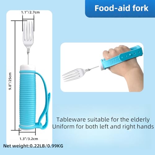 Tremors Elderly Assistance Products,Spoon and Fork Three Piece Set,Handicap Accessories for Daily Living,Adaptive Equipment with Blue Handle Belt,Aids for Living,Eating Utensils Sets. - Image 6