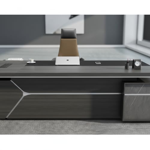 Image of Lakdi The Furniture Co Luxury Modern Executive Director Table with Side Storage, Cable Management, Premium Wood Finish - Corporate Office Desk - LDL-770