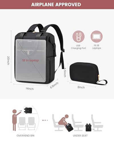 Image of LOVEVOOK 18 Inch Laptop Backpack for Women, Large Capacity Travel Backpack with Organizer Bag, Waterproof Carry on Backpack Purse Work Bag with USB Port for College Teacher Nurse, 2PCS