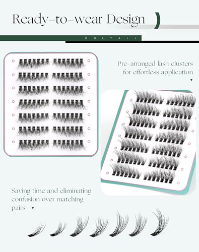 Onlyall Cat Eye Lashes Cluster Natural Individual False Eyelashes Clusters Wispy Lash Extension Fluffy DIY 3D Long Eyelash 98 Pcs (12-17MM Pre-styled-Cateye-7Pair) N01 - Image 3