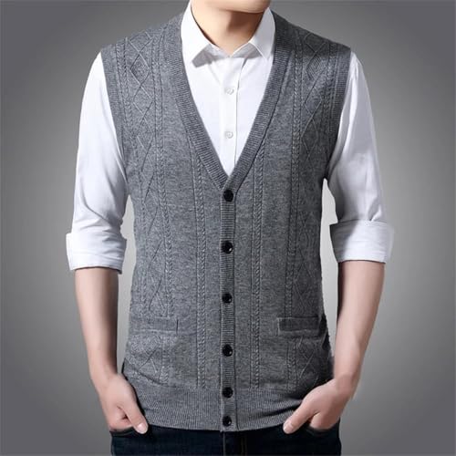 Mens Wool Knitted Vest Cardigan Winter Fall Sleeveless Sweaters V-Neck Single-Breasted Waistcoat2