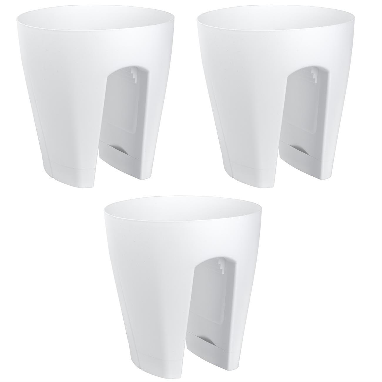 3 x Blumentopf für Balkon-Geländer, Farbe: Weiß, Blumenkasten, Balkonkiste, 9 Liter, Kunststoff, Außenbereich, B Ø 29 x H 30 cm