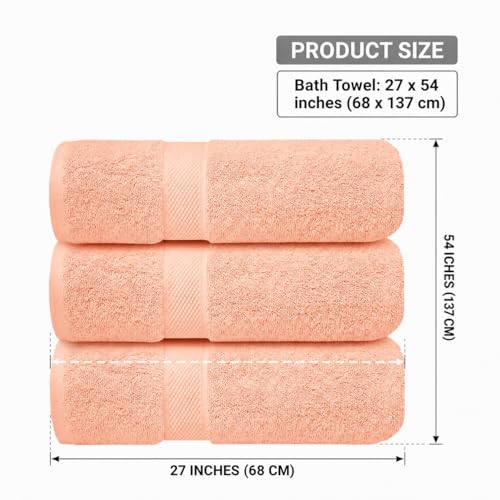 Image of Sulfar 100% Combed Cotton, Quick Drying Highly Absorbent Thick Bathroom Towels, Luxury Bath Towel Set (Pack of 4, 70 X 140 cm) - 600 GSM (Tender Peach)