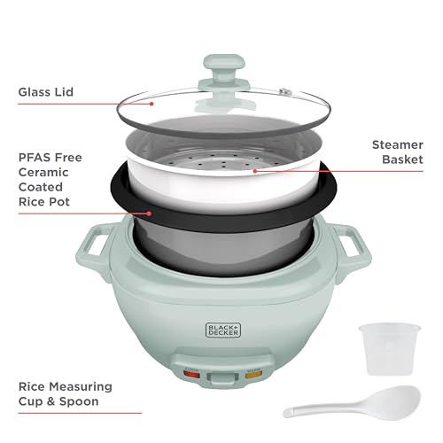 BLACK+DECKER 6-Cup Rice Cooker with Steaming Basket, Surf Spray - Image 5