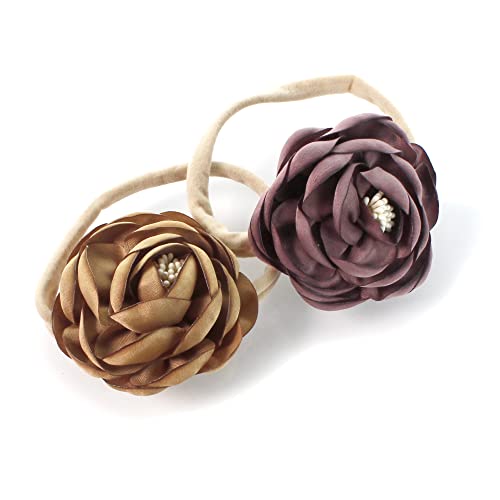 My Lello Baby Girl Ranunculus Flower Stretchy Nylon Elastic Headbands Set 2pcs