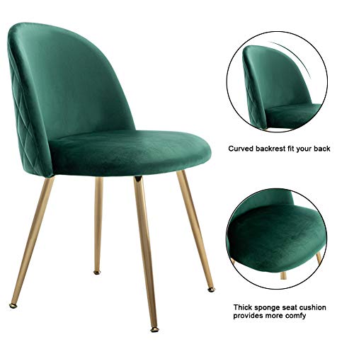 Guyou Velvet Dining Chairs Set Of 2, Upholstered Accent Chairs Side Chairs Plush Round Back Modern Guest Chair With Gold Legs For Living Room Bedroom Reception Room (Emerald Green) #TOP4