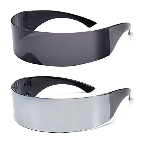 Image of PLOPLO 2 Pack Futuristic Cyclops Monoblock Shield Mirrored Sunglasses Sunglass Glasses