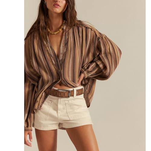 Women Front Button Down Vintage Plaid Striped Batwing Blouse Shirt Y2k Long Sleeve V Neck Gingham Crop Tops2