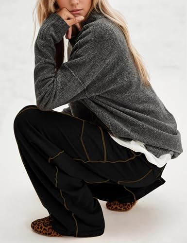 Women Summer Drawstring Baggy Wide Leg Pants Casual High Waist Palazzo Lounge Pants with Pockets4